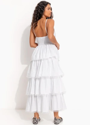 Farm - Vestido Artesanal Romântico Babados Branco - FARM