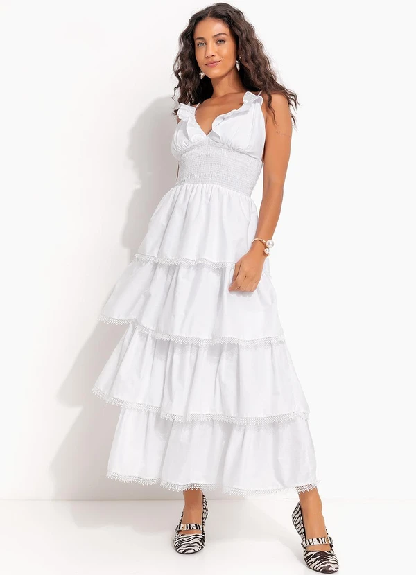 Farm - Vestido Artesanal Romântico Babados Branco