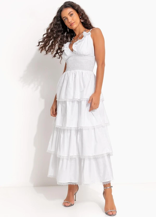 Farm - Vestido Artesanal Romântico Babados Branco 3