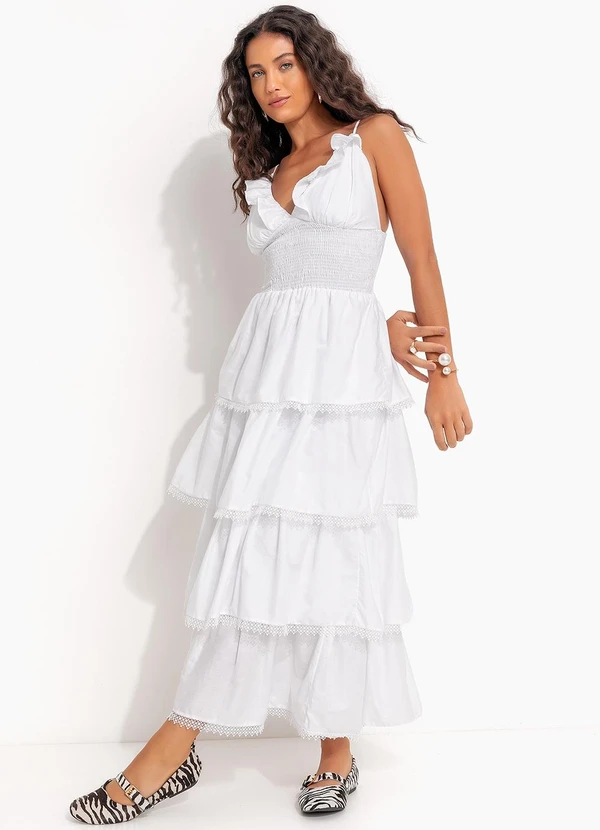 Farm - Vestido Artesanal Romântico Babados Branco 7