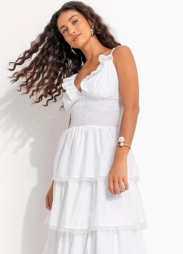 Farm - Vestido Artesanal Romântico Babados Branco 8