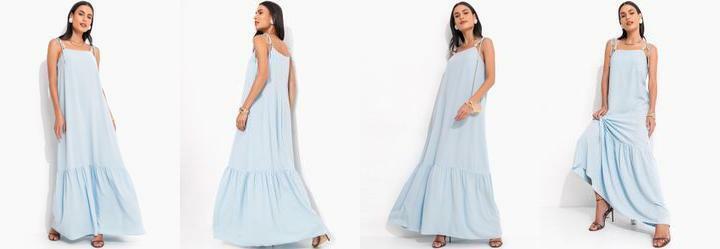 Vestido Azul Claro em Crepe Plano