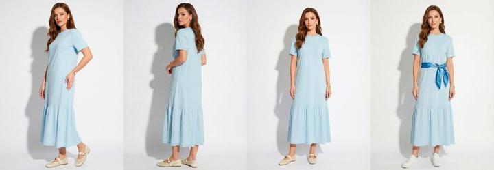 Vestido Azul Claro em Malha de Algod�o