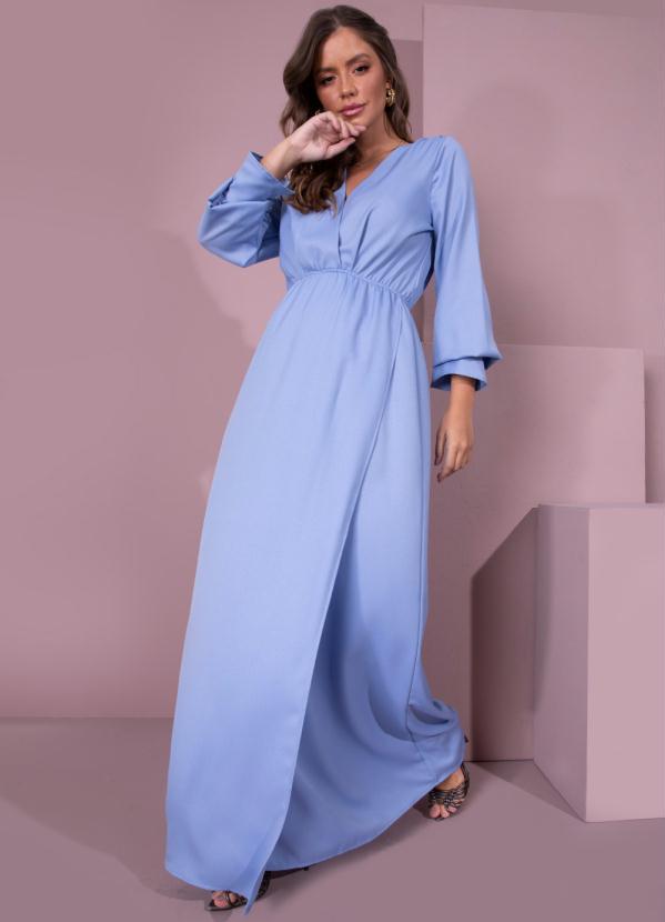 Quintess - Vestido Azul com Decote Transpassado