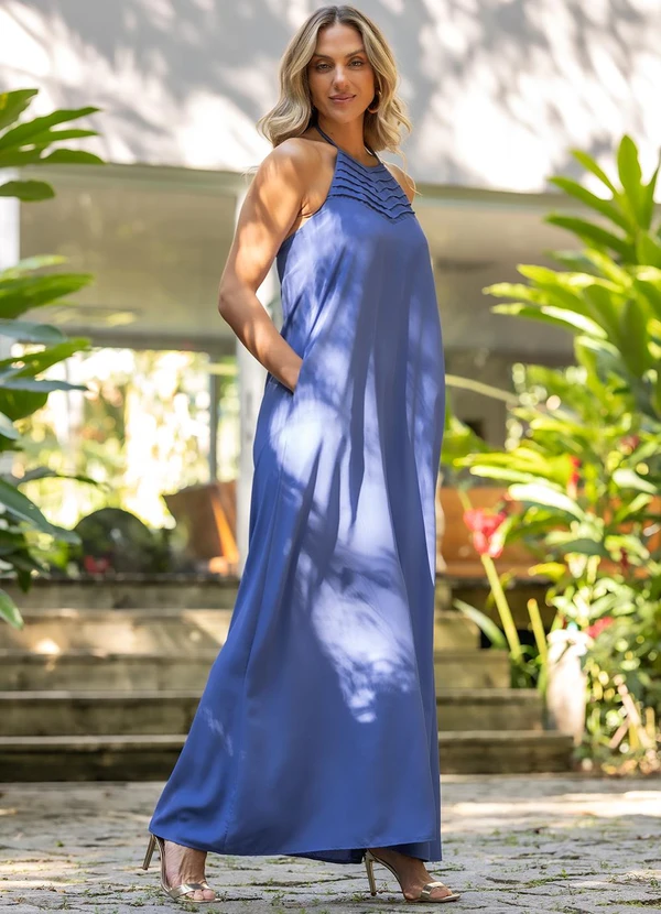 Quintess - Vestido Azul em Crepe Plano