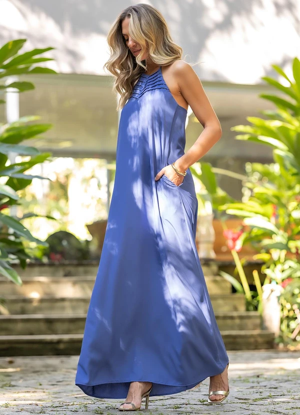 Quintess - Vestido Azul em Crepe Plano 3