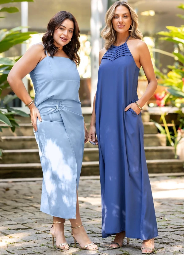 Quintess - Vestido Azul em Crepe Plano 6