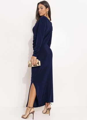 Quintess - Vestido Azul Escuro em Malha Flow - QUINTESS