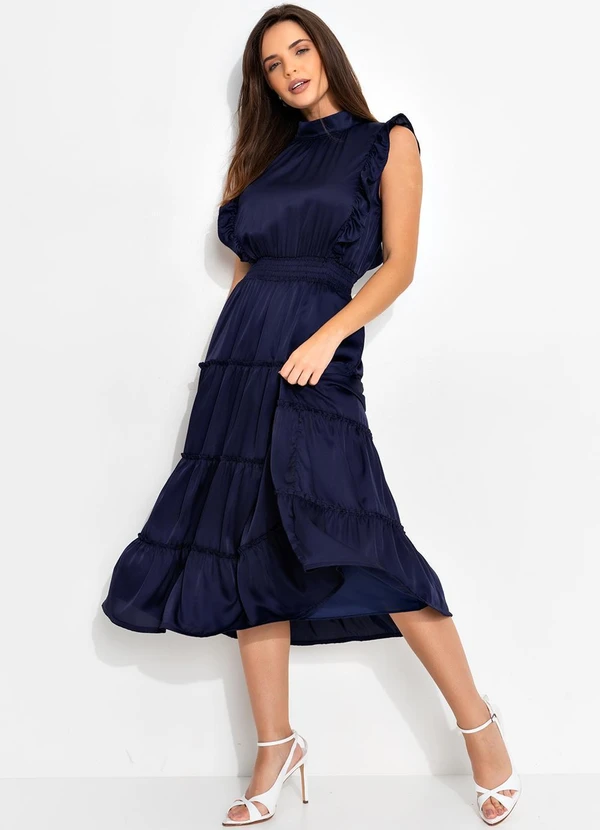 Vestido Azul Marinho em Cetim Quintess