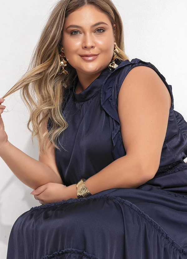 Quintess - Vestido Azul Marinho em Cetim 11