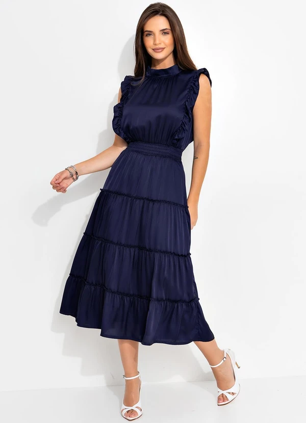 Quintess - Vestido Azul Marinho em Cetim 6