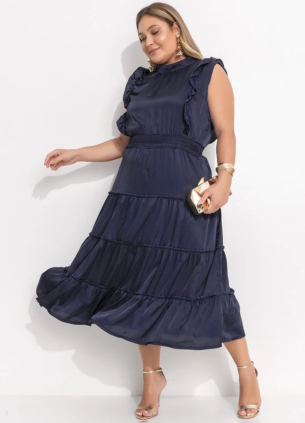 Quintess - Vestido Azul Marinho em Cetim 7