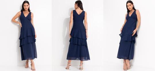 Vestido Azul Marinho em Chiffon