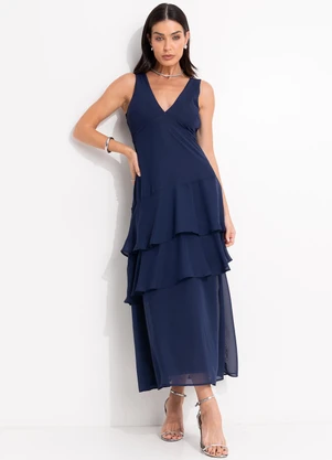 Quintess - Vestido Azul Marinho em Chiffon - QUINTESS