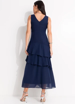 Quintess - Vestido Azul Marinho em Chiffon - QUINTESS