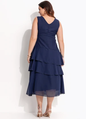 Quintess - Vestido Azul Marinho em Chiffon - QUINTESS