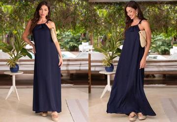 Vestido Azul Marinho em Chiffon