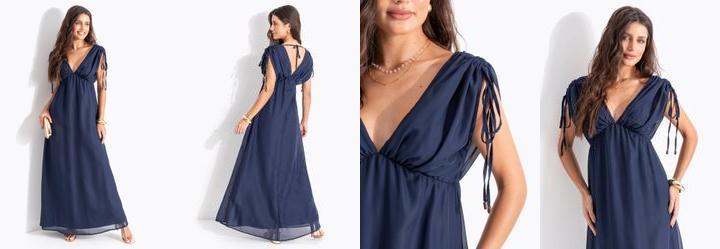 Vestido Azul Marinho em Chiffon