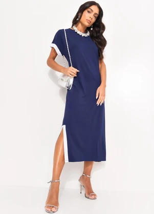 Quintess - Vestido Azul Marinho em Malha de Viscose - QUINTESS