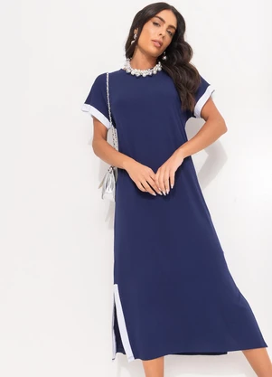 Quintess - Vestido Azul Marinho em Malha de Viscose - QUINTESS