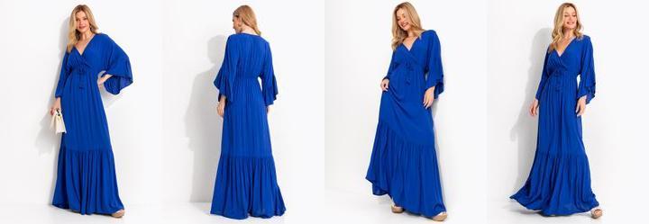 Vestido Azul Royal em Viscose Plana