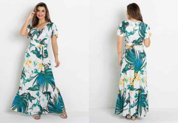 Vestido Babado Folhagem Verde