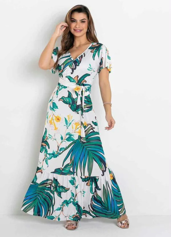 Rosalie - Vestido Babado Folhagem Verde