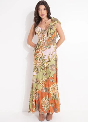 Farm - Vestido Babado Patch Floral Delhi Laranja - FARM