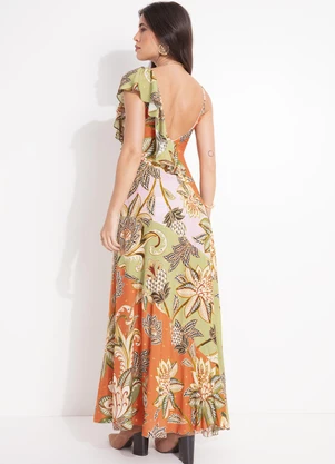 Farm - Vestido Babado Patch Floral Delhi Laranja - FARM