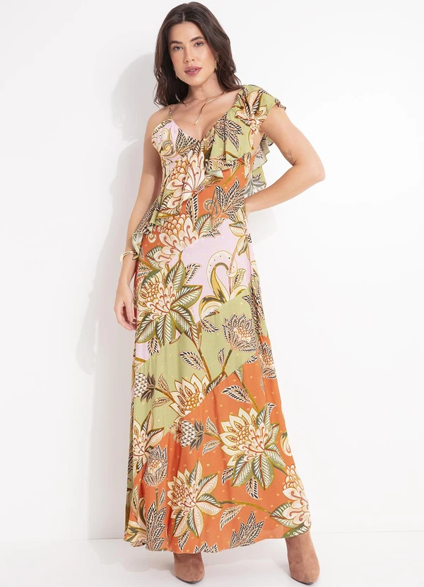 Farm - Vestido Babado Patch Floral Delhi Laranja 3