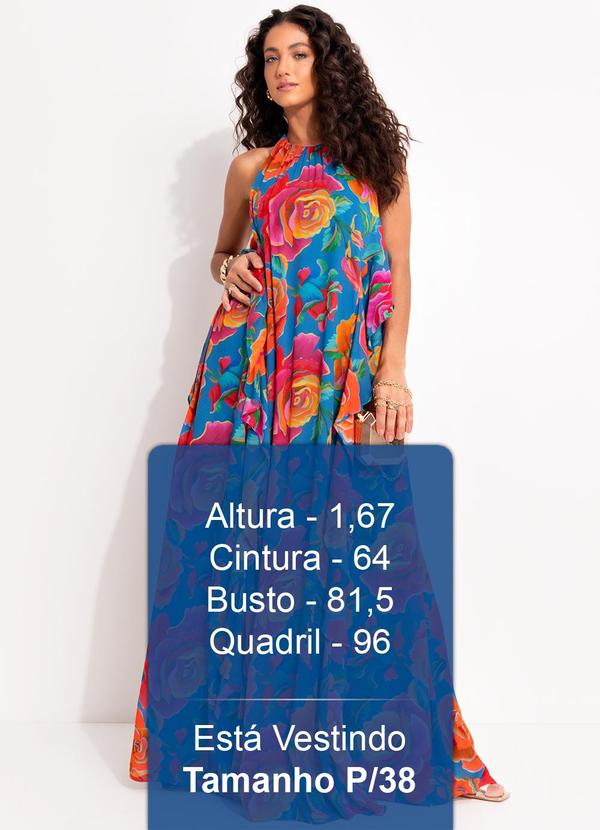 Farm - Vestido Babados Rosas Pintadas Azul 1