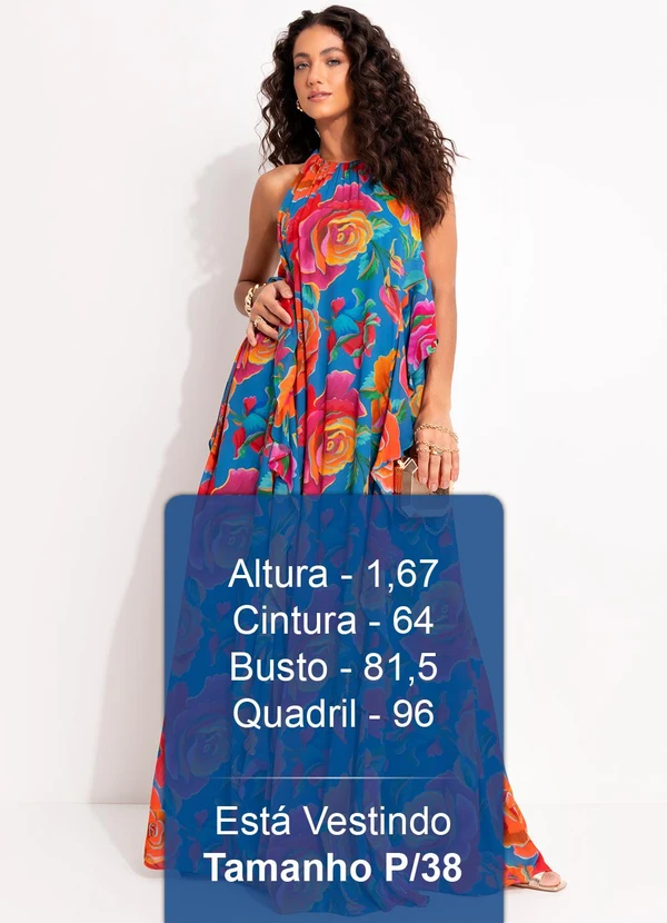 Farm - Vestido Babados Rosas Pintadas Azul 5