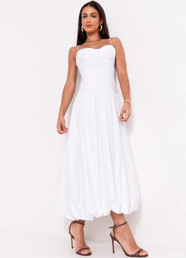 Farm - Vestido Balonê Alcinhas Meia Taça Branco