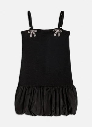 Authoria - Vestido Balonê com Laços em Pedraria Preto - AUTHORIA