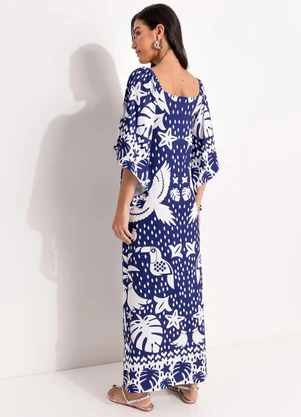 Quintess - Vestido Barrado Azul em Malha Fria - QUINTESS