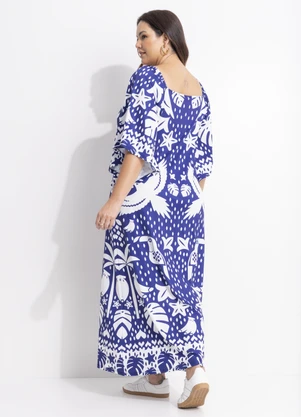 Quintess - Vestido Barrado Azul em Malha Fria - QUINTESS