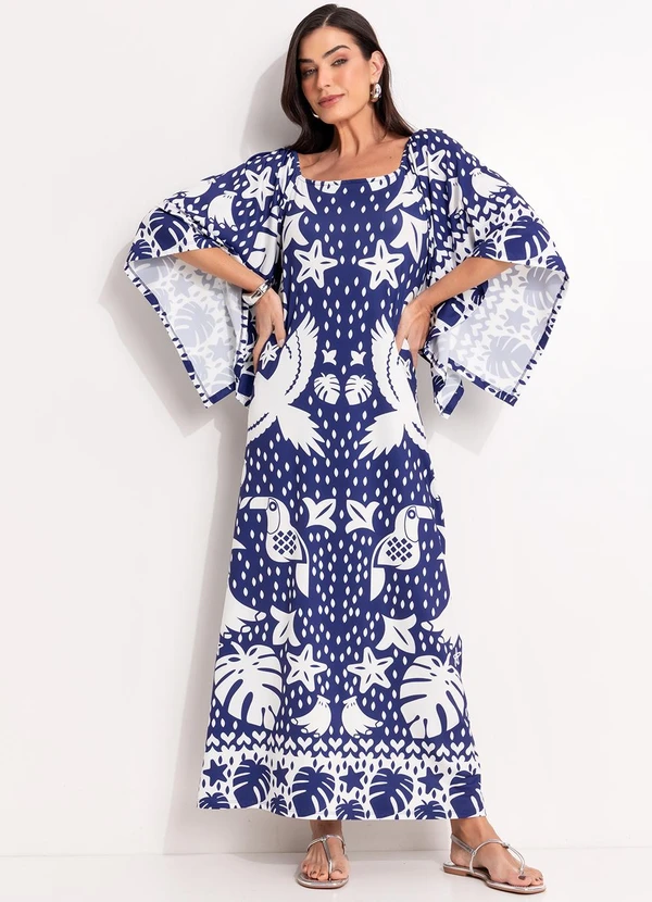 Quintess - Vestido Barrado Azul em Malha Fria