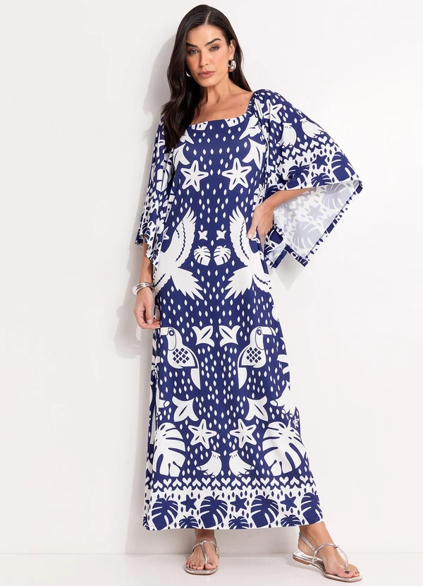 Quintess - Vestido Barrado Azul em Malha Fria 5