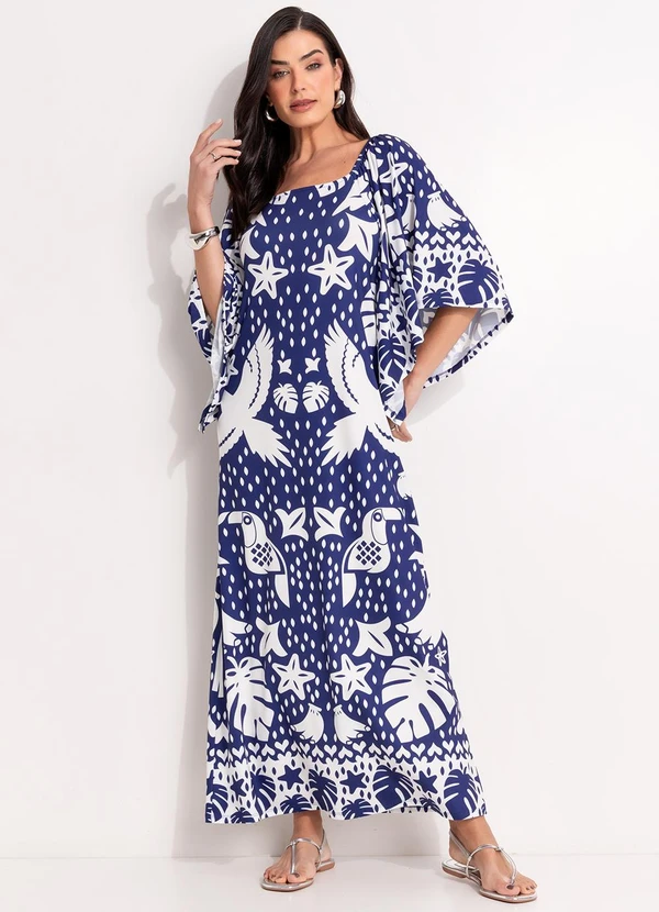 Quintess - Vestido Barrado Azul em Malha Fria 3