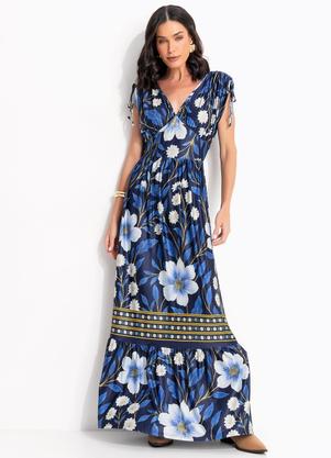 Vestido (Barrado Floral Azul) em Malha Fria