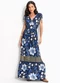Quintess - Vestido Folhagem Preto em Malha Fria - variação: Barrado Floral Azul