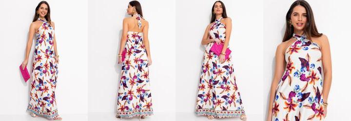 Vestido Barrado Floral em Malha Fria