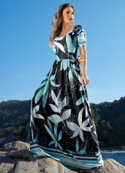 Vestido Barrado Marinho com Elstico no Punho