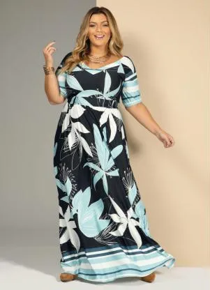 Quintess - Vestido Barrado Marinho com Elástico no Punho - QUINTESS