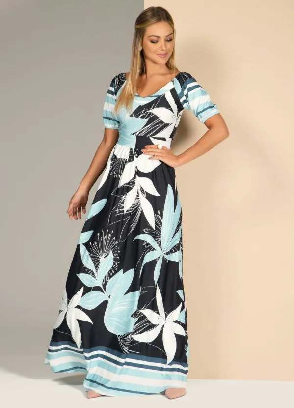 Quintess - Vestido Barrado Marinho com Elástico no Punho 5