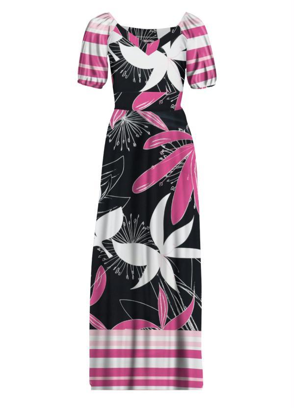 Quintess - Vestido Barrado Rosa com Elástico no Punho 3