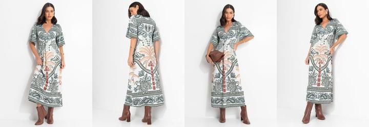 Vestido Barrado Tropical Verde em Malha Fria