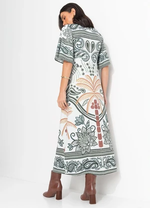 Quintess - Vestido Barrado Tropical Verde em Malha Fria - QUINTESS