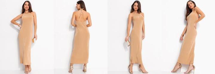 Vestido Bege em Malha com Elastano