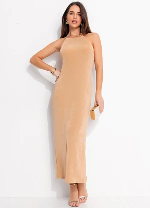 Quintess - Vestido Bege em Malha com Elastano - QUINTESS